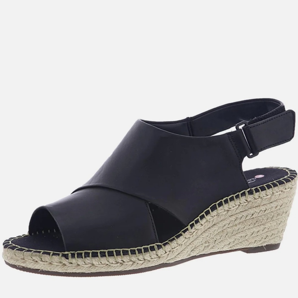 NEW CLARKS Patrina Abby Wedge Black leather sandals women size 8